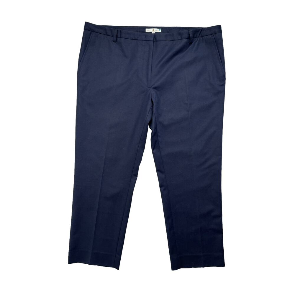 ROBERT TALBOTT *NEW* Navy Blue Cady Straight Leg Crop Trousers Slacks 14 Womens